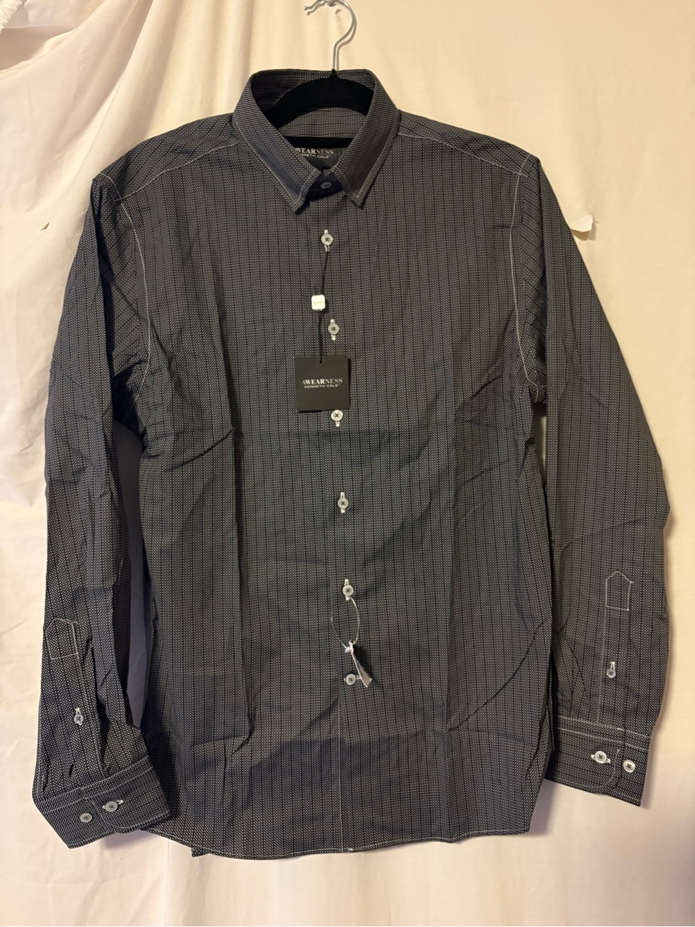 Kenneth Cole Men's Black Micro-Striped Long Sleeve Dress Shirt